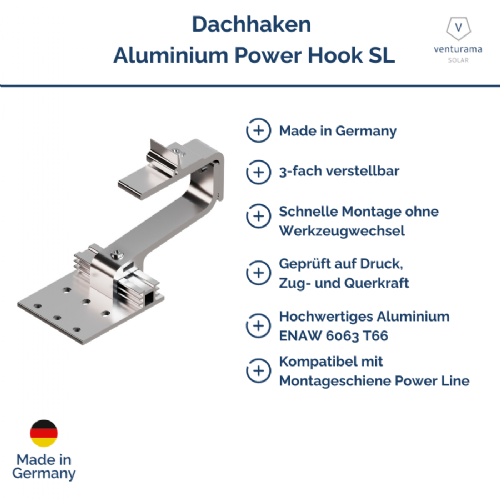 PV Dachhaken Aluminium 3-fach verstellbar Power Hook SL
